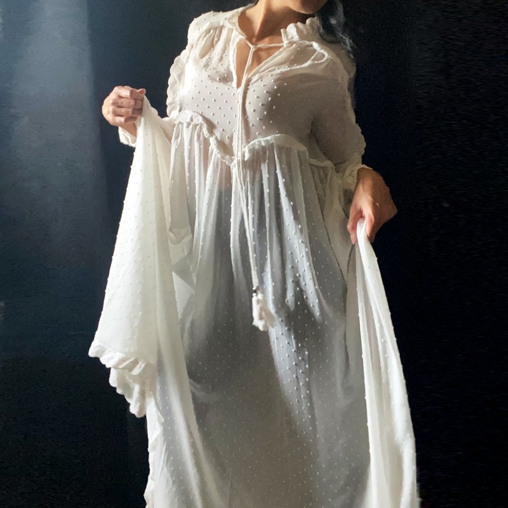 ⭐️ Floryday Boho White Dot Lace Maxi Tunic Dress
